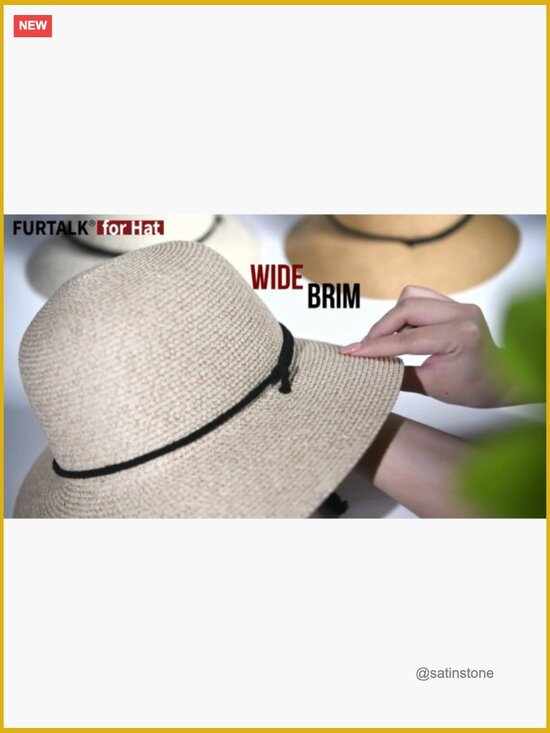 Wide Brim Sun Hat with Wind Lanyard UPF 50+ Summer Straw Hat